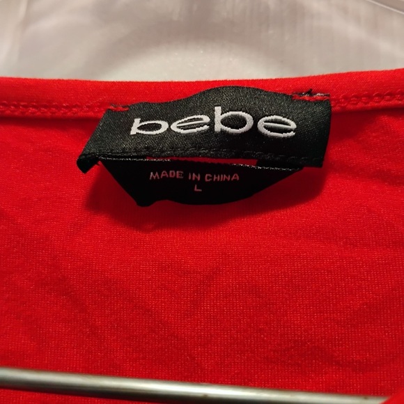 Bebe Stretchy Red V Neck Long Sleeve Top Size L - Picture 4 of 6